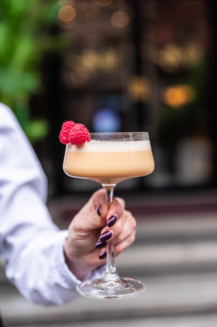 A cocktail served in a coupe at the bar at Elif